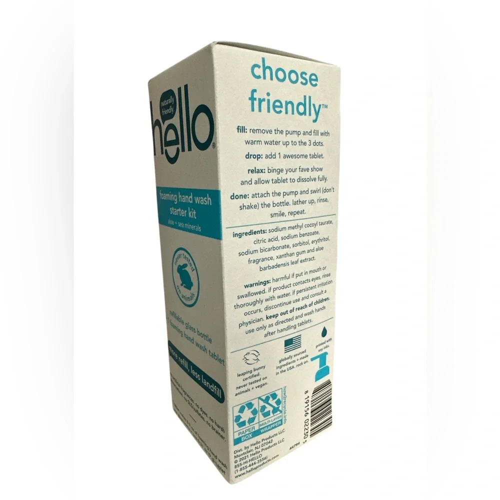 Hello Foaming Hand Soap Tablet Starter Kit, Refillable Glass Bottle